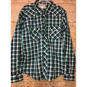 Wrangler Men's Shirt XXL 2XL Western Pearl Snap Black Green plaid